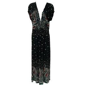 Y2K Paisley Boho Maxi Dress Womens Size 2X Jersey Empire Rainbow Hippie Whimsy